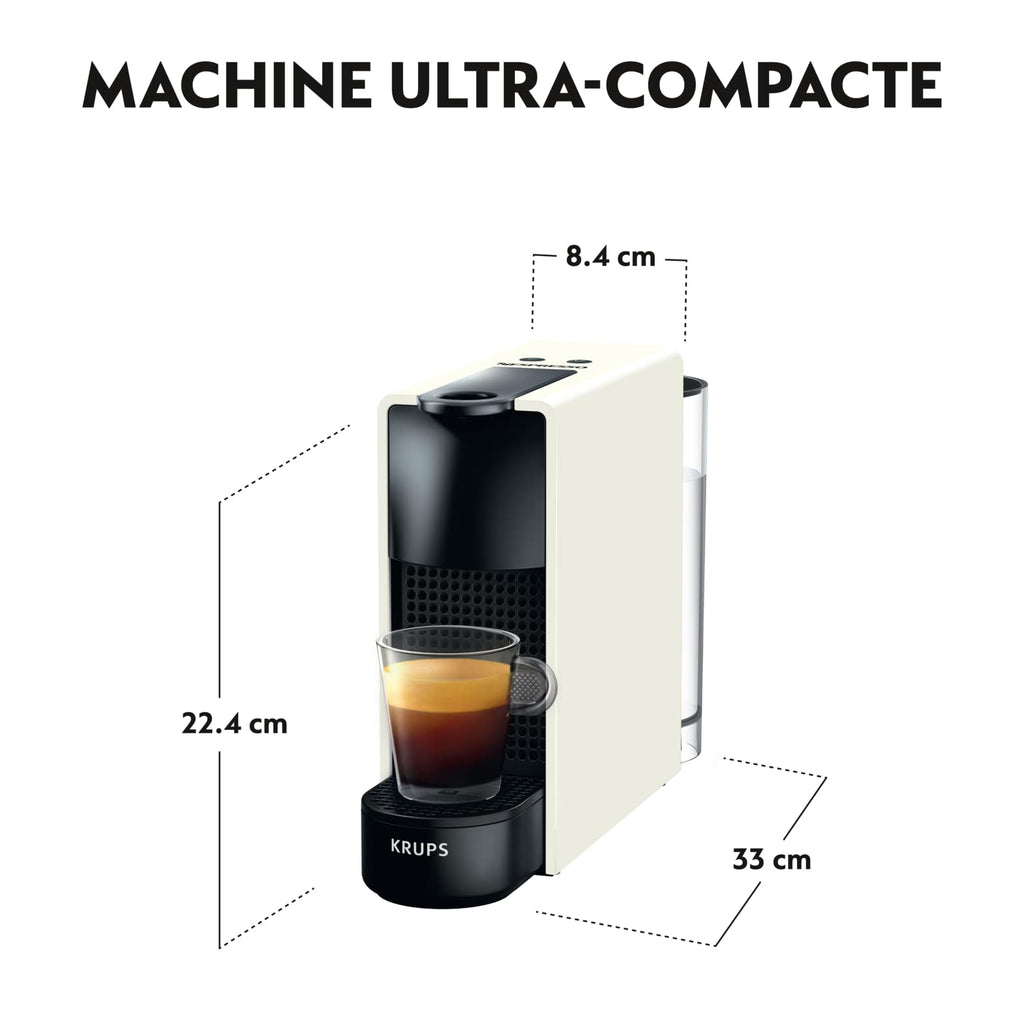 Flowexa Essenza Mini Blanche Machine à Café à Capsules – Compacte, Préchauffage 25s, 2 Tailles