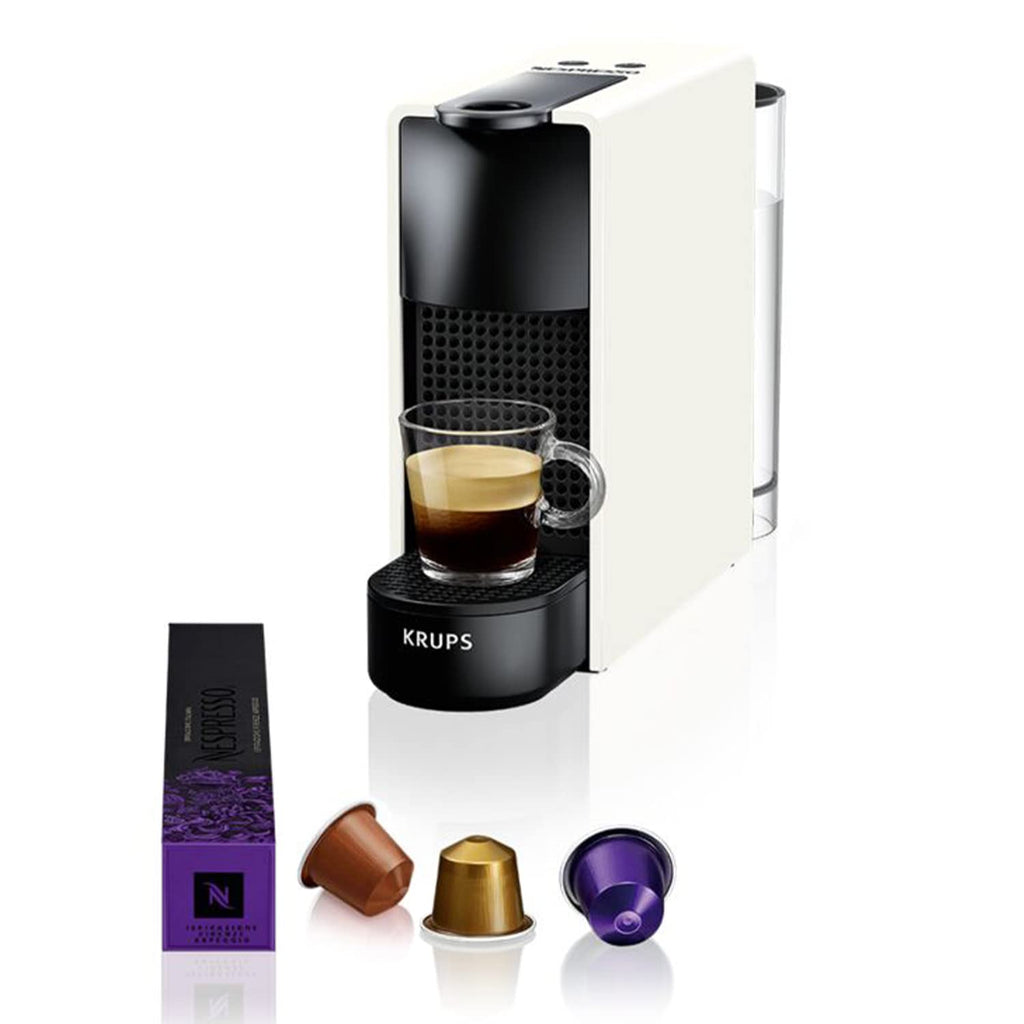 Flowexa Essenza Mini Blanche Machine à Café à Capsules – Compacte, Préchauffage 25s, 2 Tailles