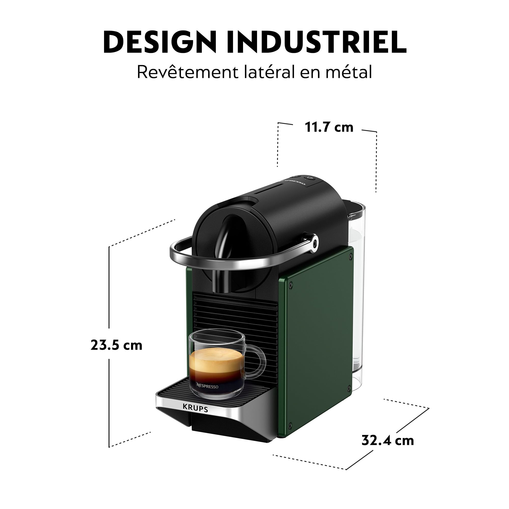 Flowexa Pixie Vert Foncé Machine à Café à Capsules – Compacte, Design Unique, 2 Tailles