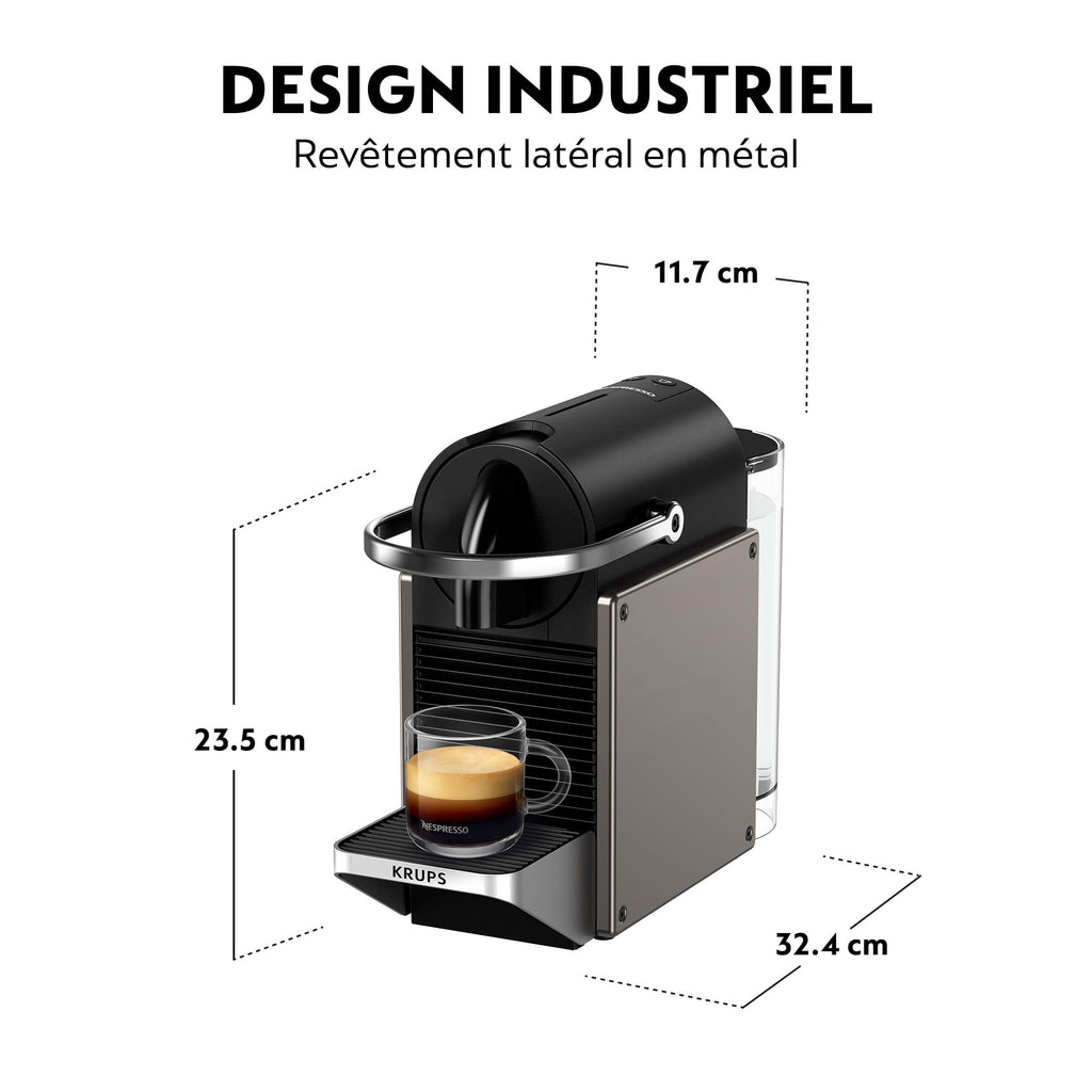 Flowexa Pixie Titane Machine à Café à Capsules – Compacte, 2 Longueurs, Style Industriel