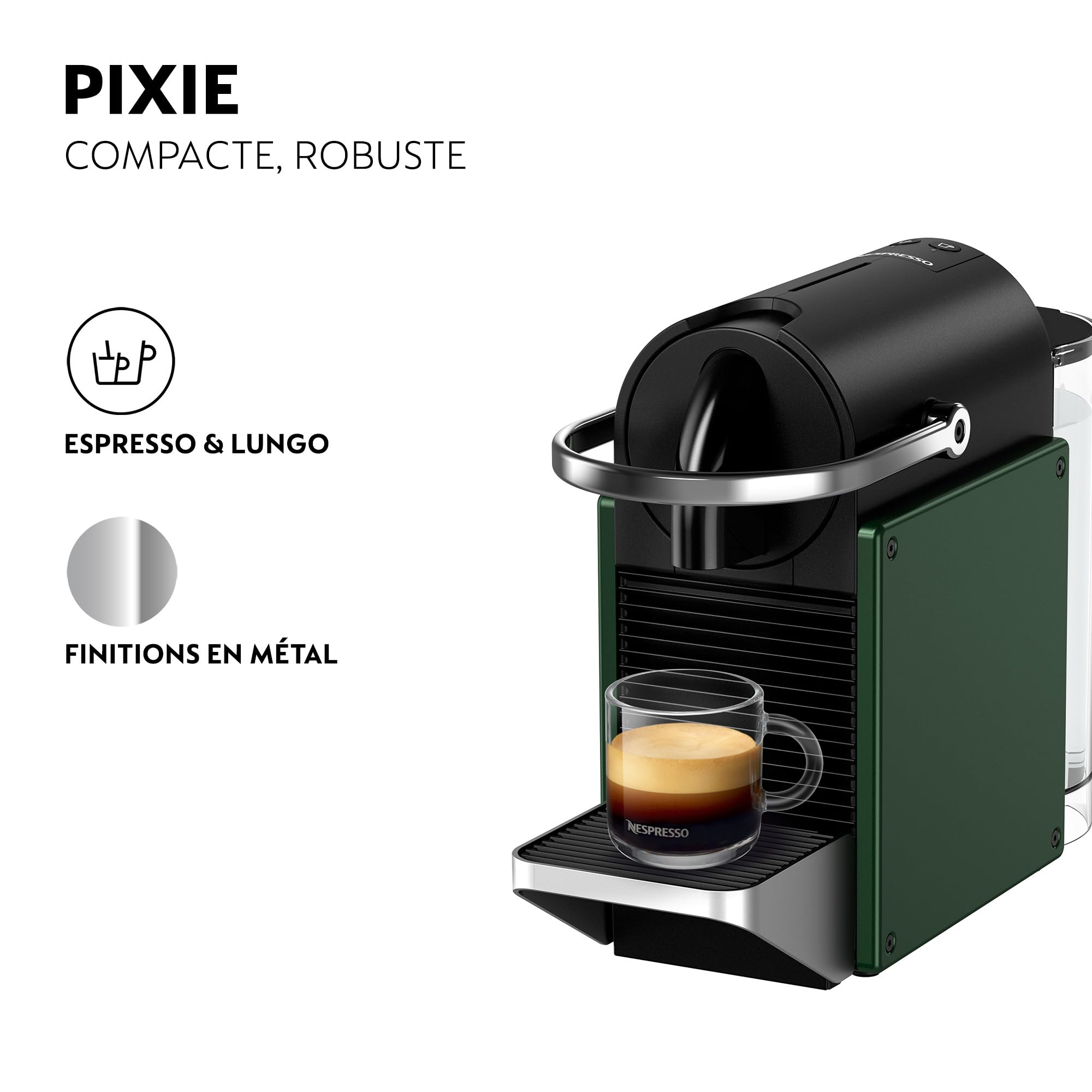 Flowexa Pixie Vert Foncé Machine à Café à Capsules – Compacte, Design Unique, 2 Tailles